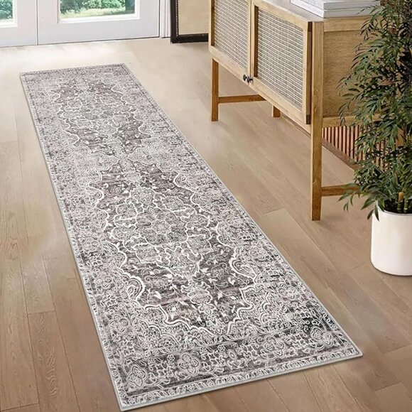 KUTA Runners for Hallways 2x6 Tan, Vintage Floral Rug Non-Slip Washable - Picture 4 of 6